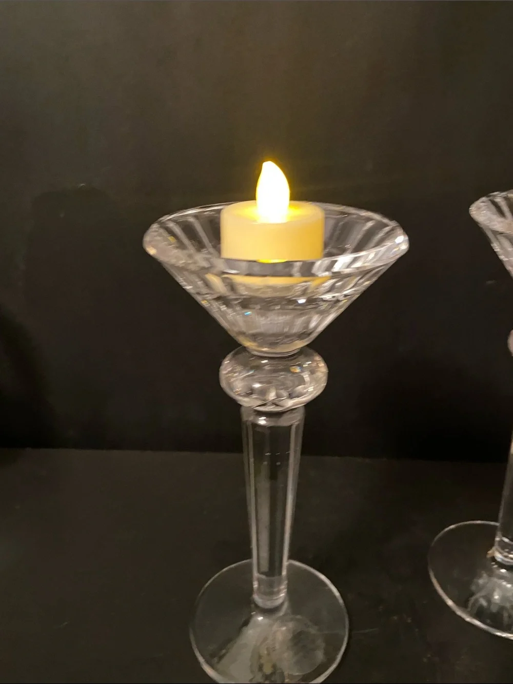 pair of Gorham Chantilly Collection crystal candlestick taper votive holders